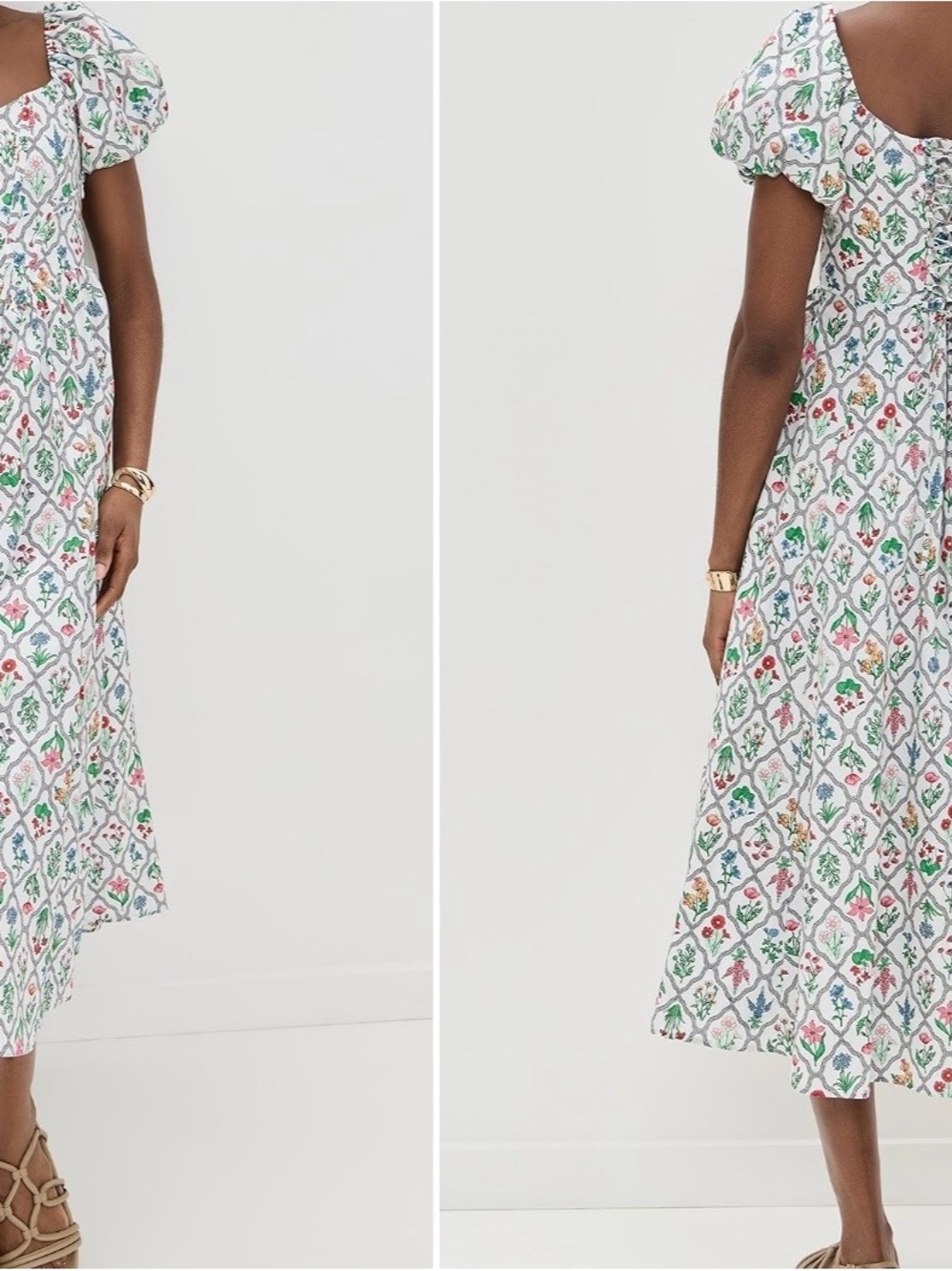 Moon River Floral Puff-Sleeve Corset Midi Dress Size S pre-owned.